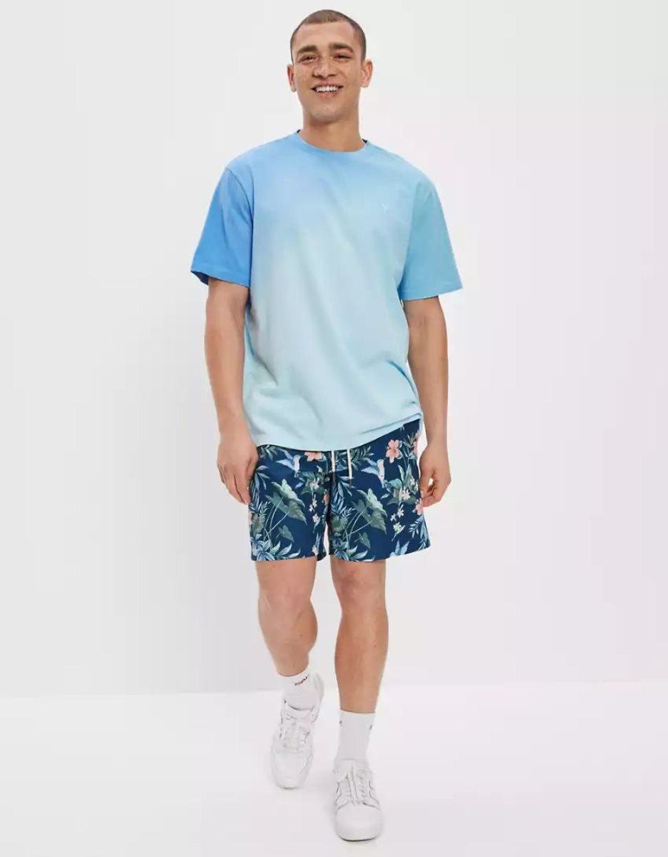 T Shirts American Eagle AE Super Soft Dip-Dye Bleu Homme | GZH-82930875